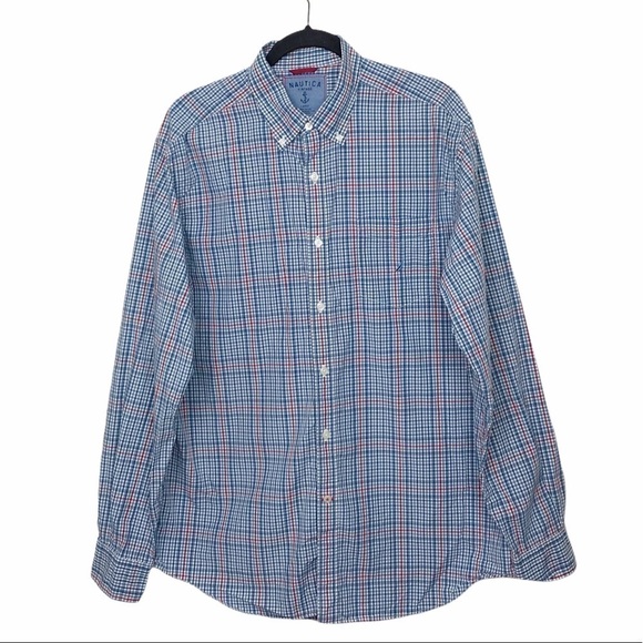 Nautica Vintage Blue Plaid Long Sleeve Button Down Shirt - Picture 1 of 8